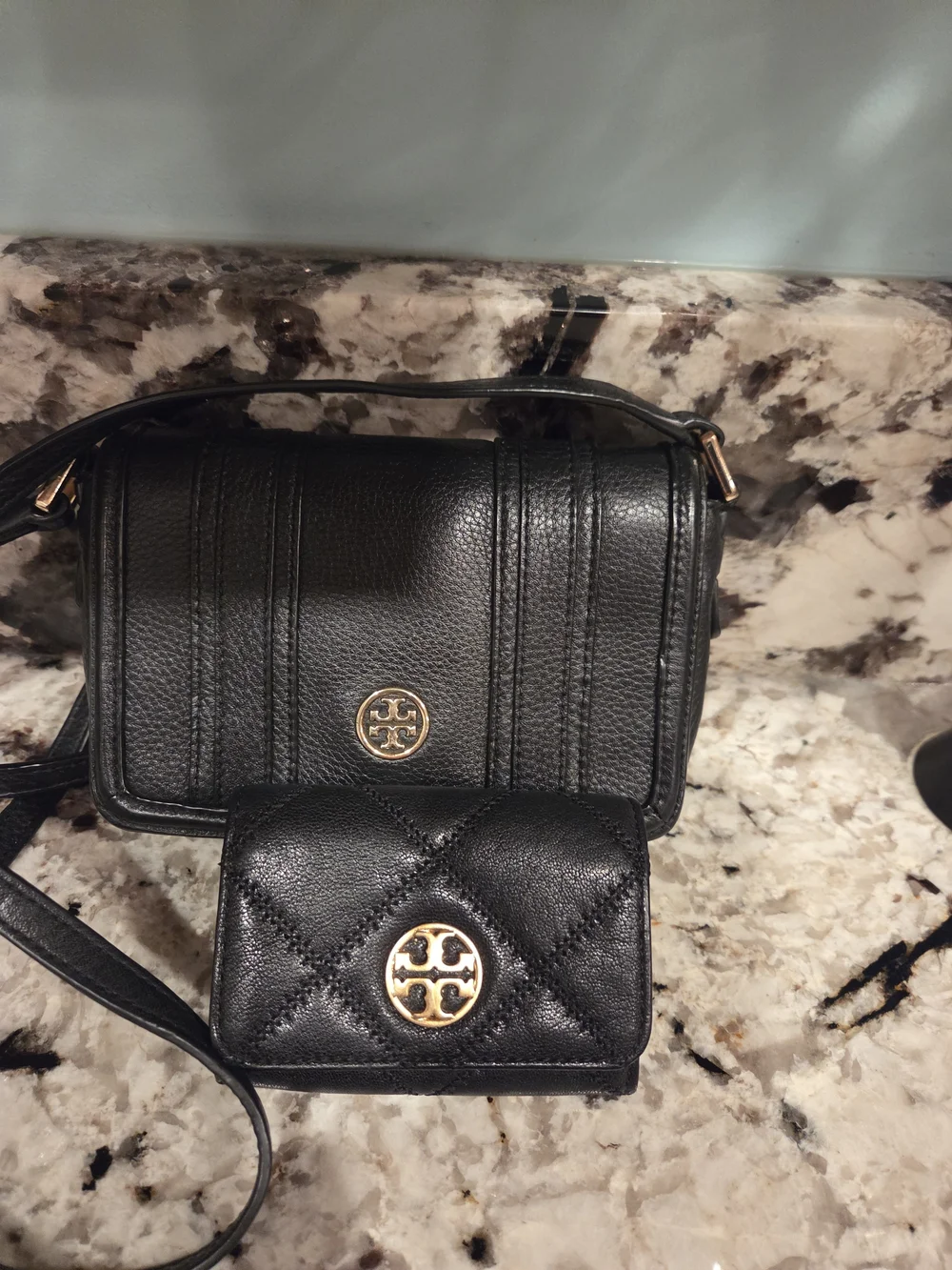 Tory Burch Black Leather Crossbody and Wallet Set